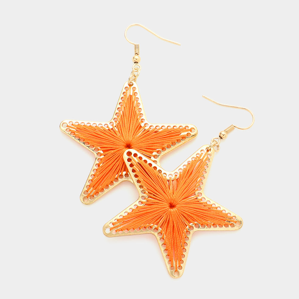 Madeline Love Orange Thread Wrapped Star Dangle Earrings