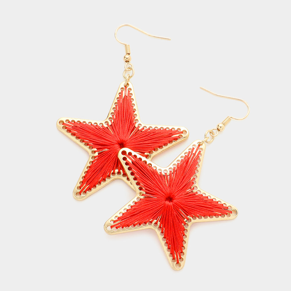 Madeline Love Red Thread Wrapped Star Dangle Earrings