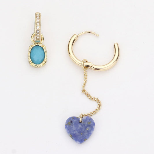 Round Stone Bead Heart Interchangeable Earring Set - Gold - Earrings