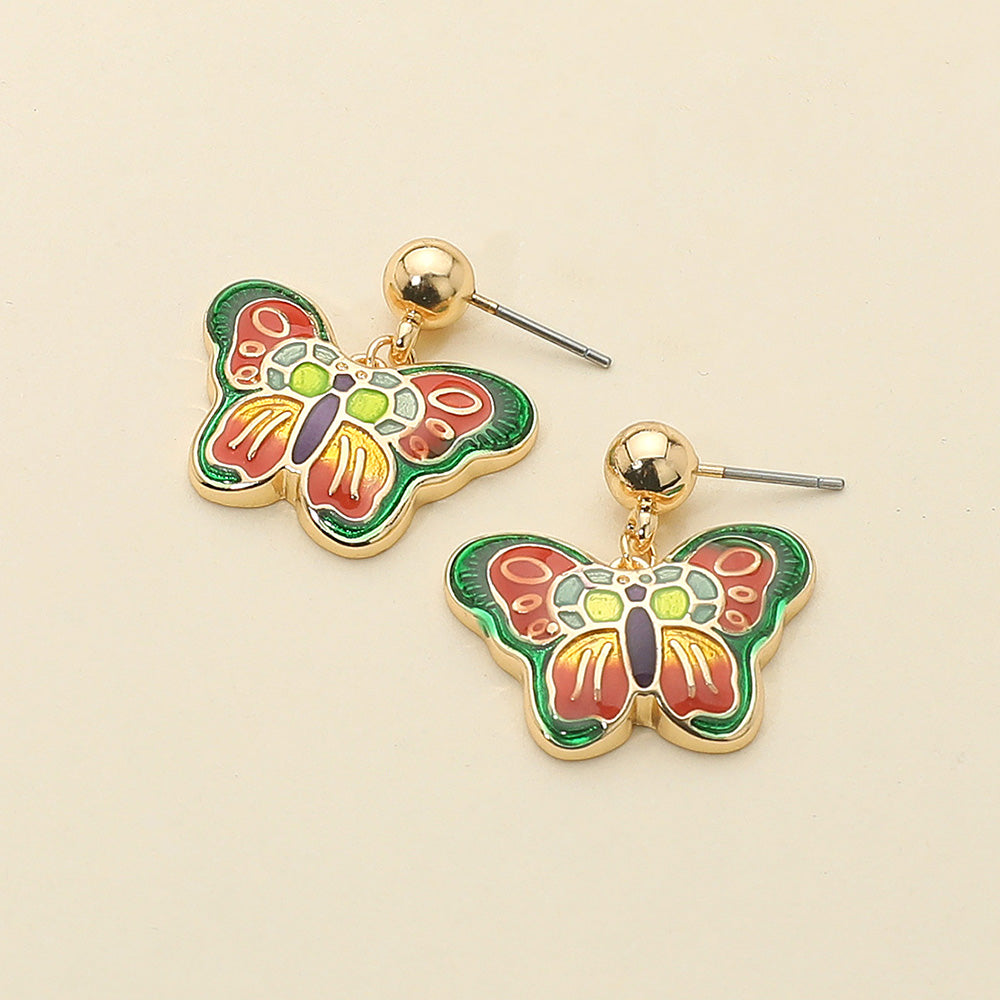 Madeline Love Gold, Green Enamel Butterfly Detailed Dangle Earrings