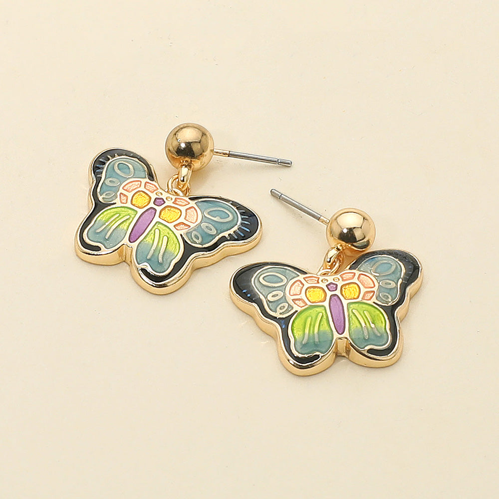 Madeline Love Gold, Navy Enamel Butterfly Detailed Dangle Earrings