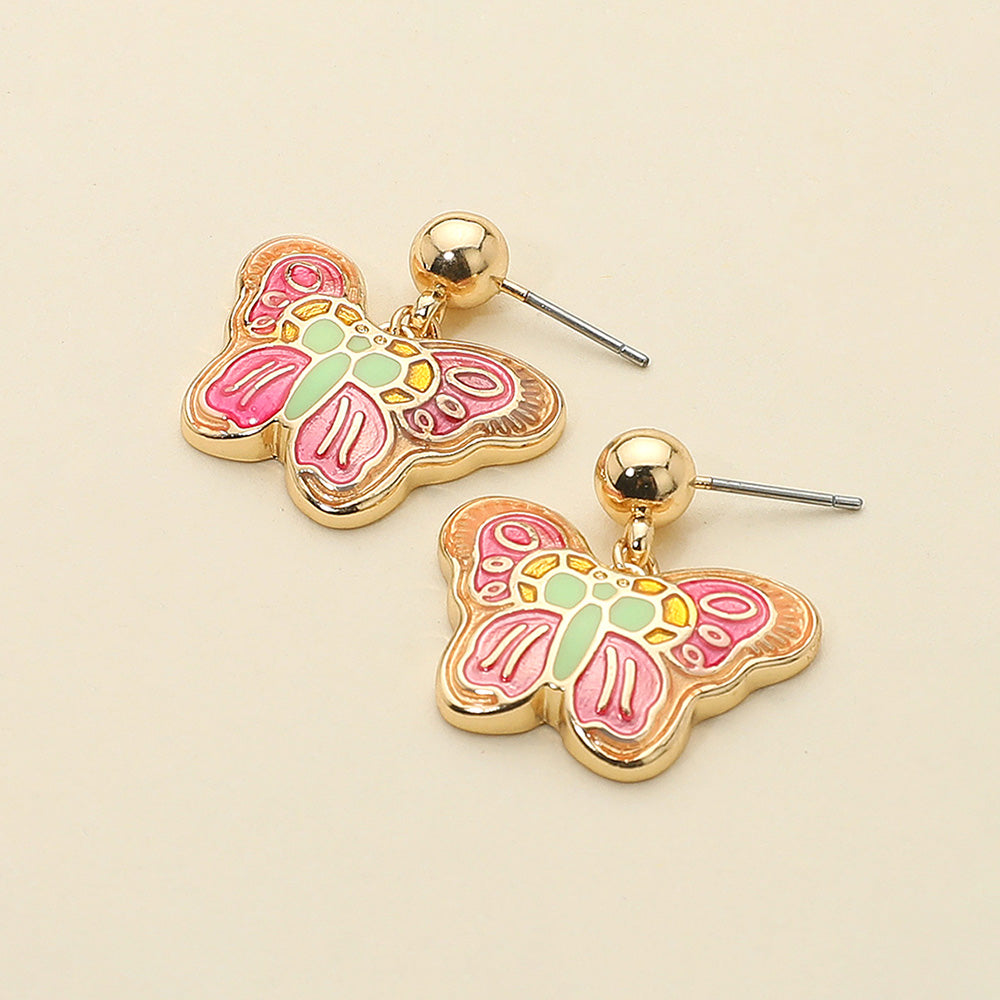 Madeline Love Gold, Red Enamel Butterfly Detailed Dangle Earrings