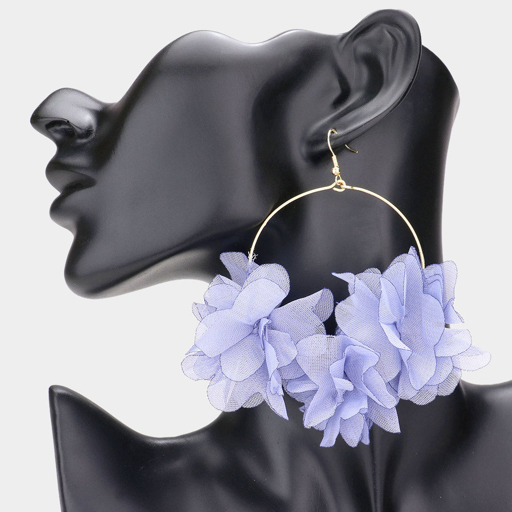 Madeline Love Light Blue Floral Fabric Cluster Open Metal Circle Dangle Earrings