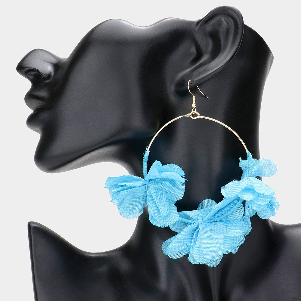 Madeline Love Turquoise Floral Fabric Cluster Open Metal Circle Dangle Earrings