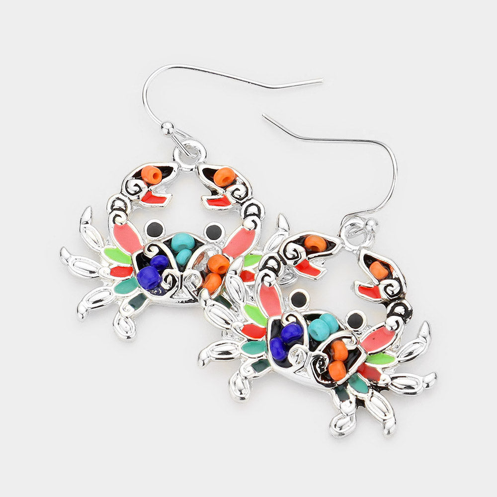 Madeline Love Antique Silver, Multi Beaded Metal Crab Dangle Earrings