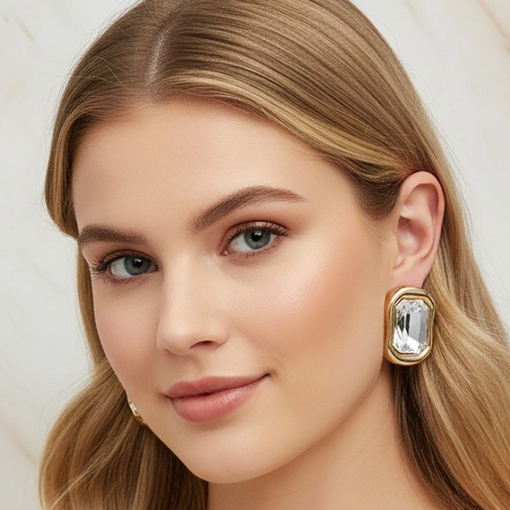 Madeline Love Clear Bold Faceted Geometric Statement Earrings