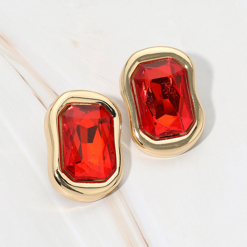 Madeline Love Red Bold Faceted Geometric Statement Earrings