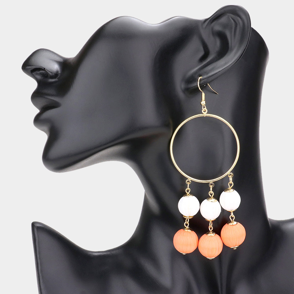 Madeline Love Orange Open Metal Circle Raffia Wrapped Ball Link Dangle Earrings