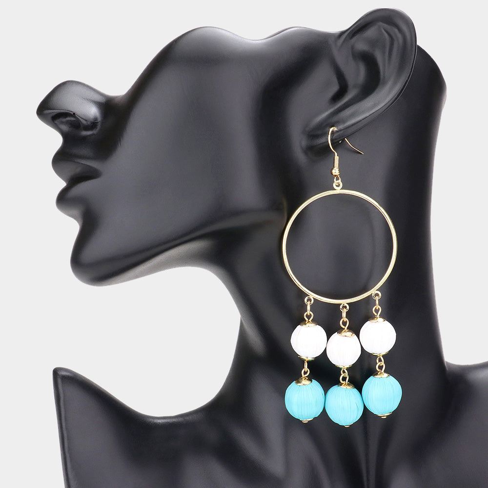 Madeline Love Turquoise Open Metal Circle Raffia Wrapped Ball Link Dangle Earrings