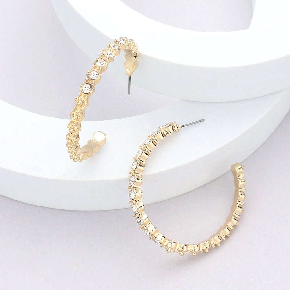 Madeline Love Gold Stone Embellished Half Hoop Earrings