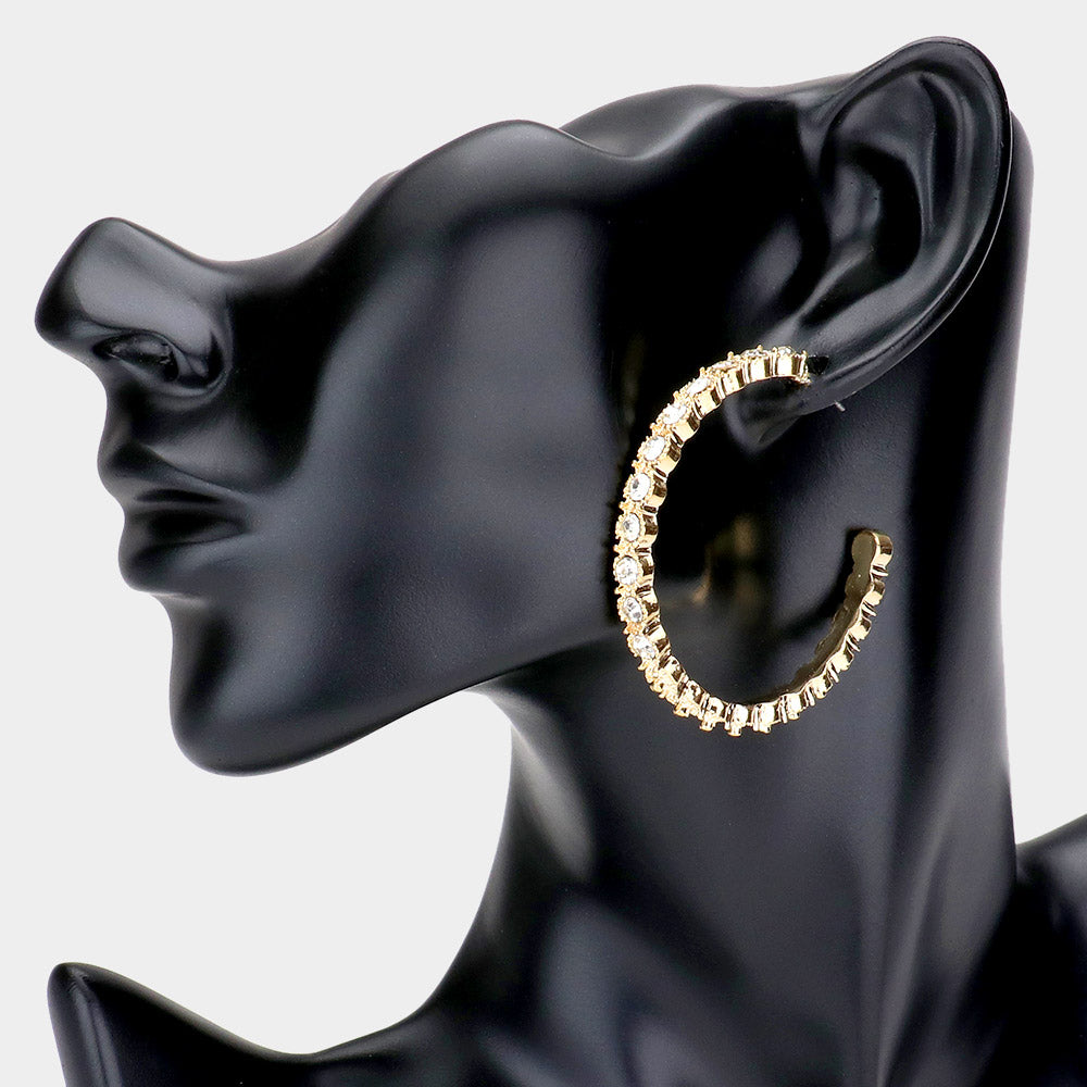 Madeline Love Gold Stone Embellished Half Hoop Earrings - desc