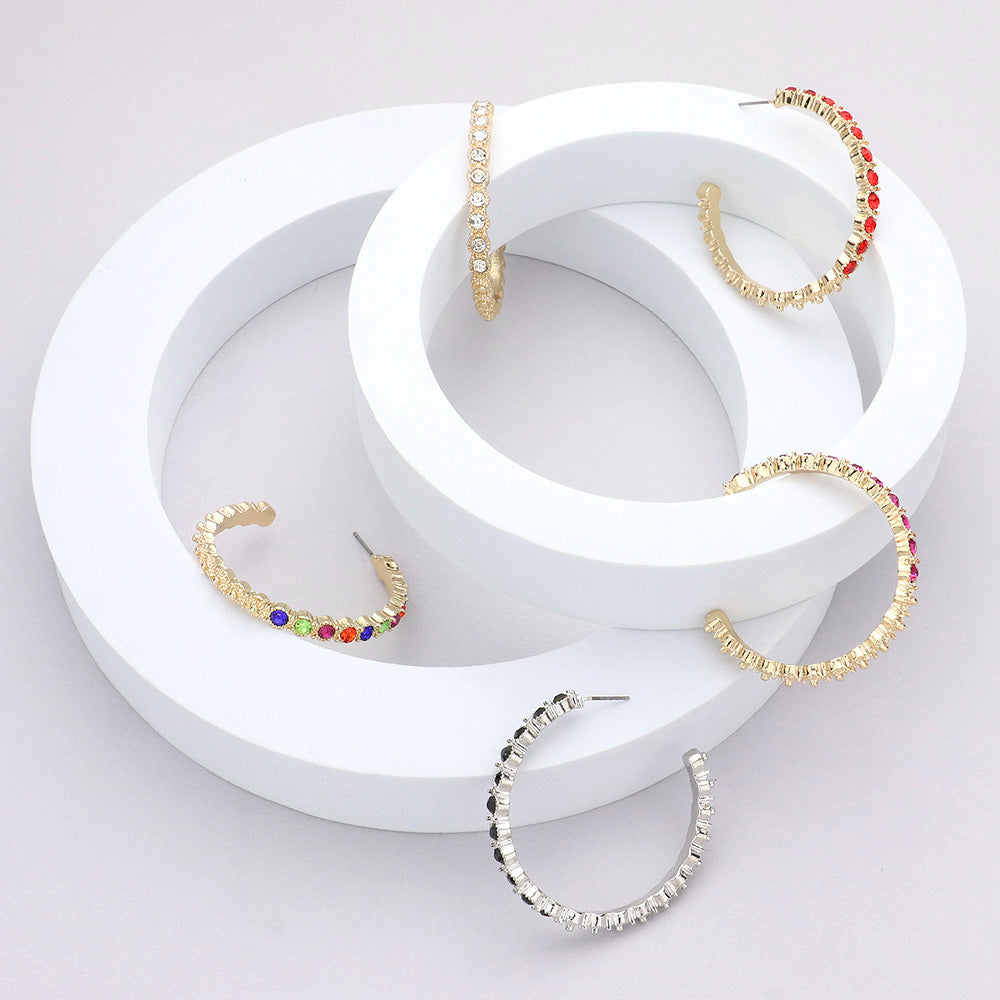 Madeline Love Purple Stone Embellished Half Hoop Earrings - extra