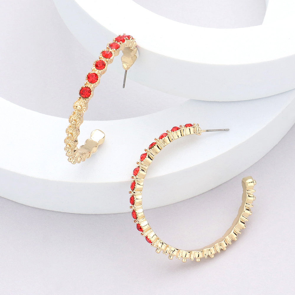 Madeline Love Red Stone Embellished Half Hoop Earrings