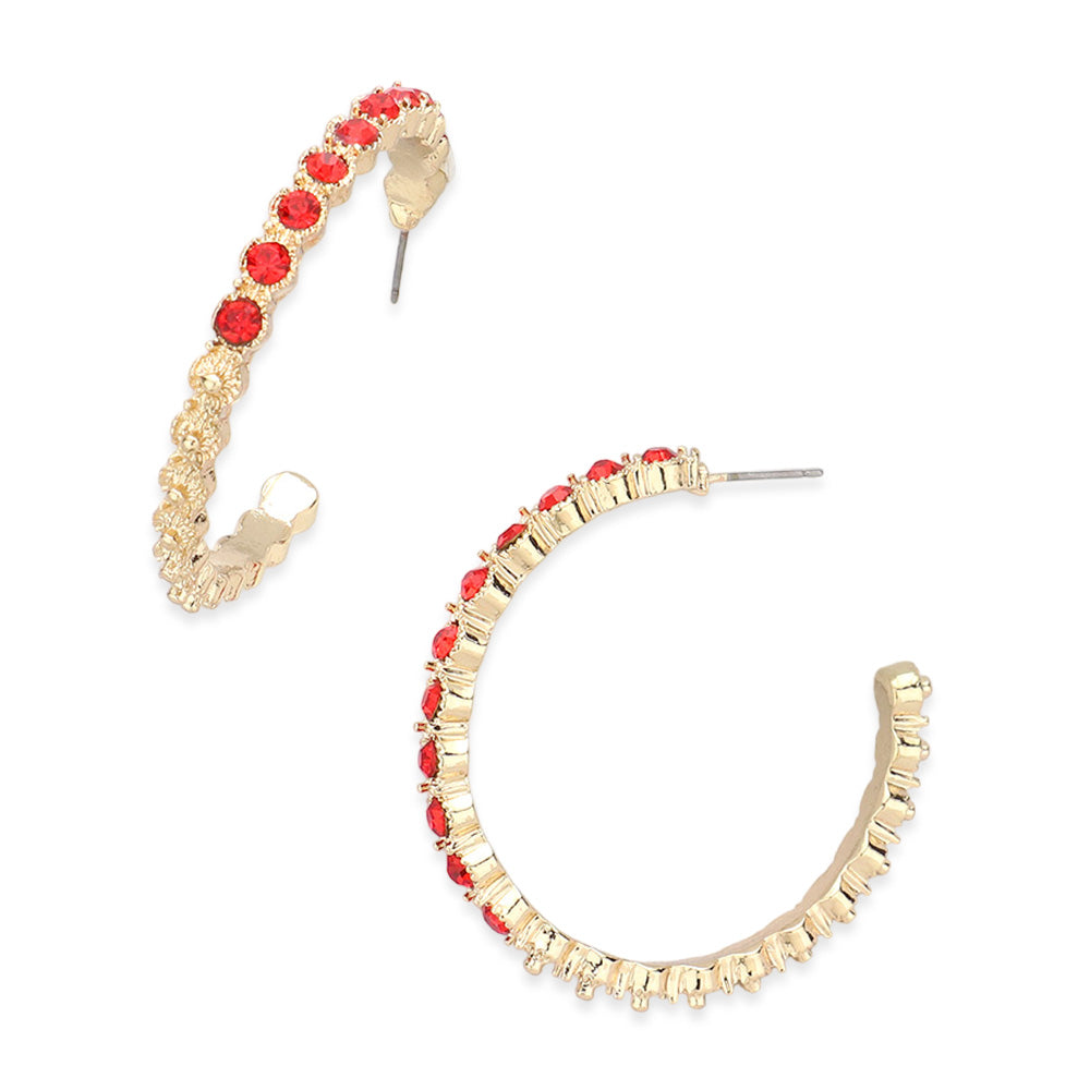 Madeline Love Red Stone Embellished Half Hoop Earrings - extra