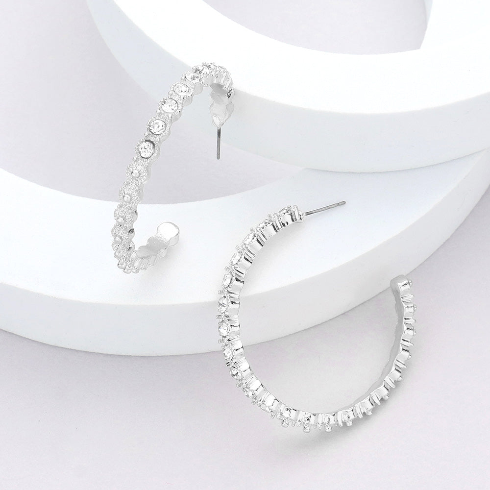 Madeline Love Rhodium Stone Embellished Half Hoop Earrings