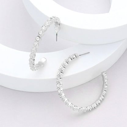 Madeline Love Rhodium Stone Embellished Half Hoop Earrings