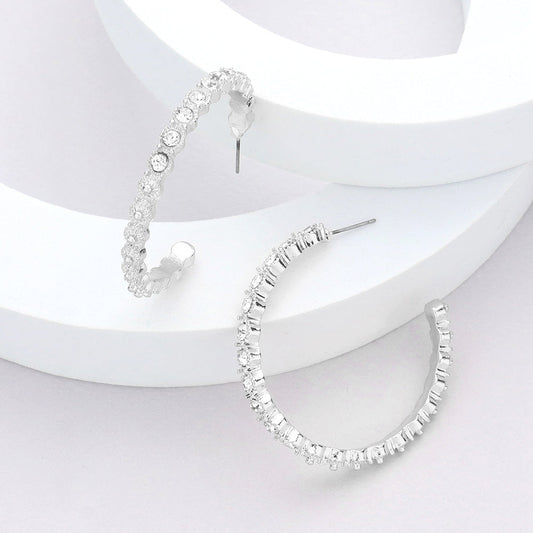 Madeline Love Rhodium Stone Embellished Half Hoop Earrings