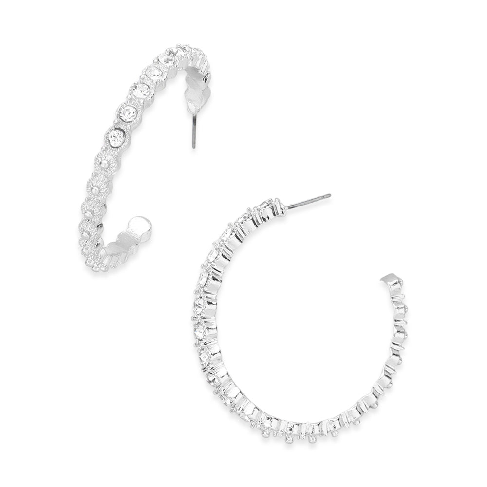 Madeline Love Rhodium Stone Embellished Half Hoop Earrings - extra