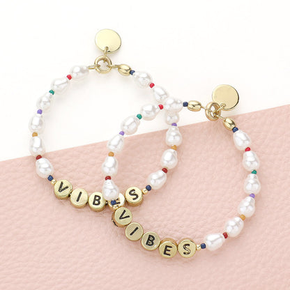Madeline Love Cream, Gold Vibes Message Pearl Beaded Dangle Earrings