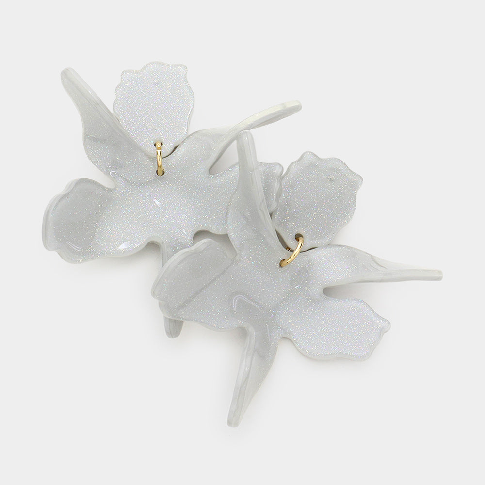 Madeline Love Gray Floral Glittered Resin Dangle Earrings