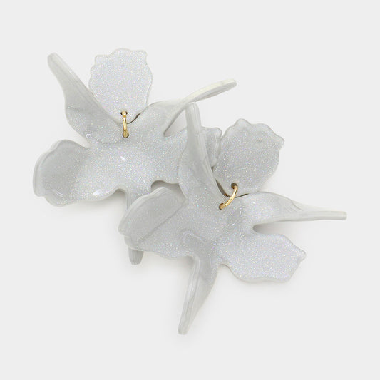 Madeline Love Gray Floral Glittered Resin Dangle Earrings