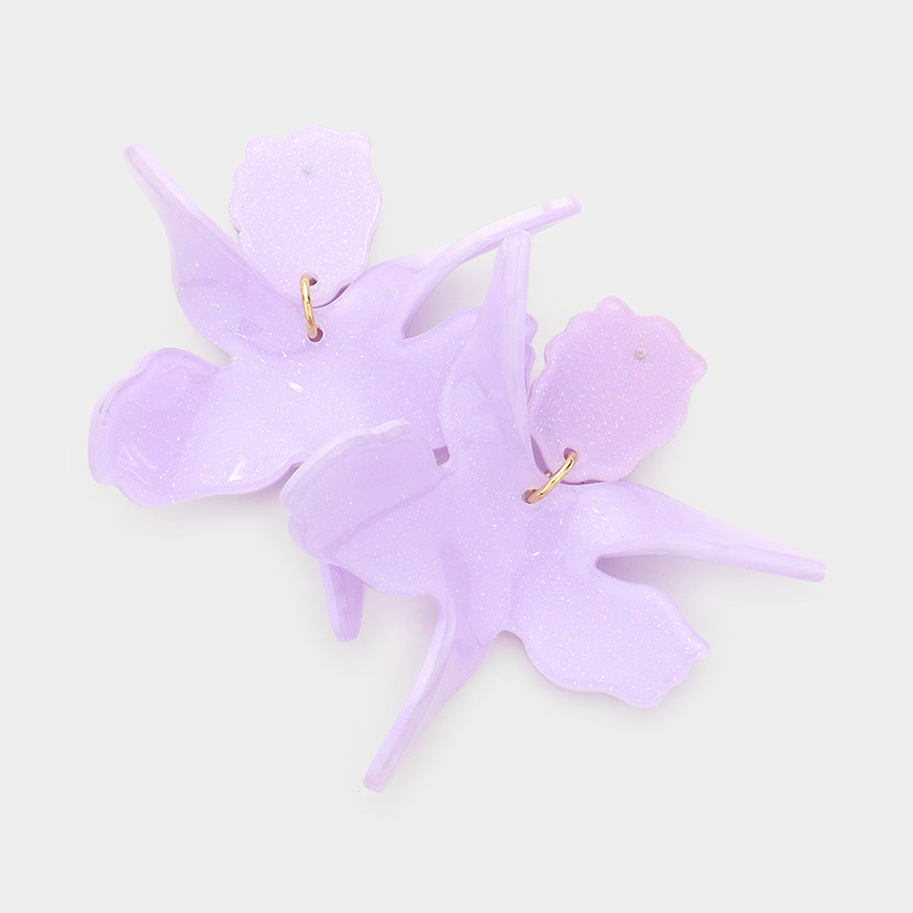Madeline Love Lavender Floral Glittered Resin Dangle Earrings