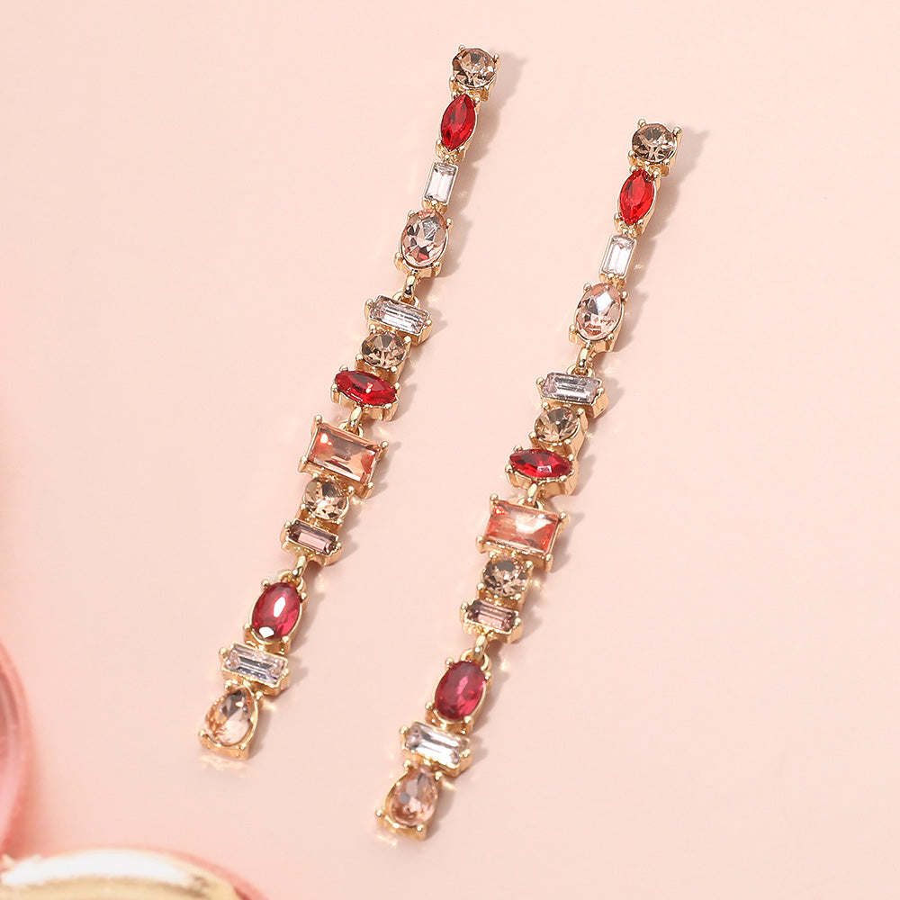 Madeline Love Multi, Peach Geometric Multi Stone Cluster Link Linear Drop Earrings