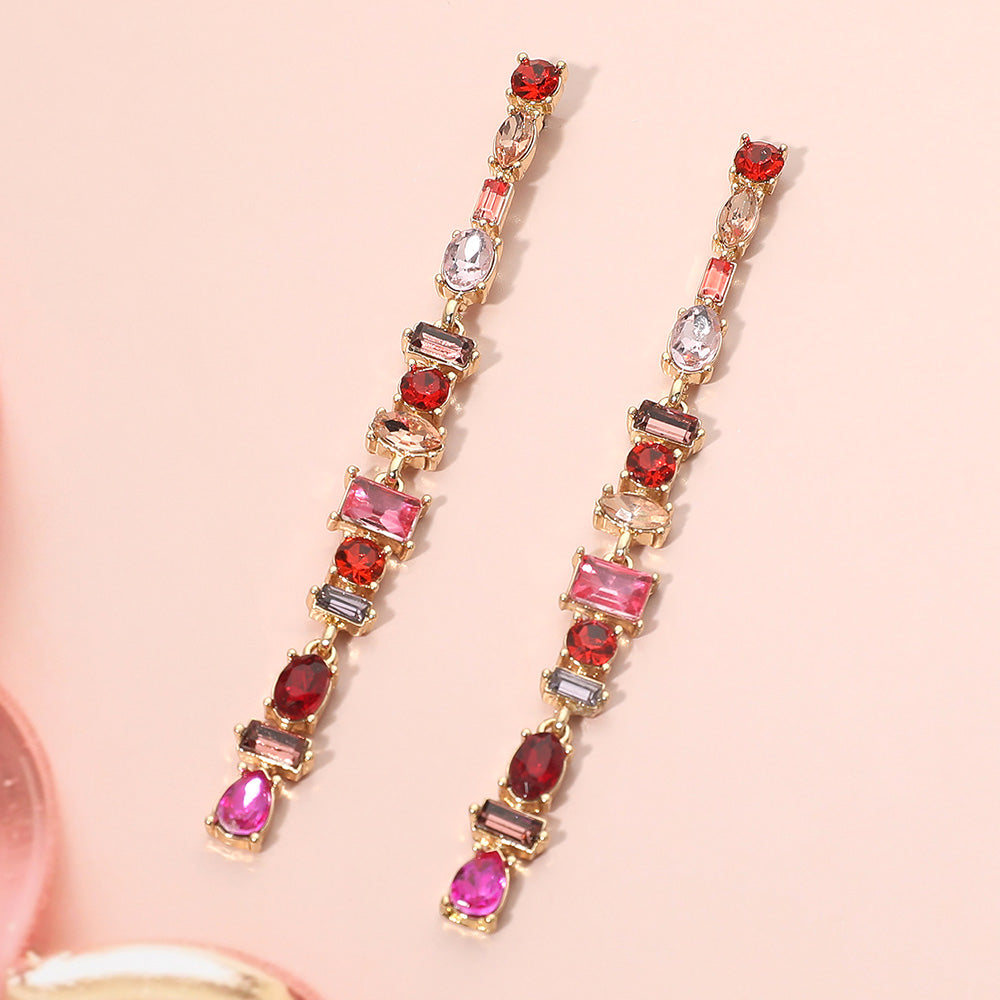Madeline Love Multi, Pink Geometric Multi Stone Cluster Link Linear Drop Earrings