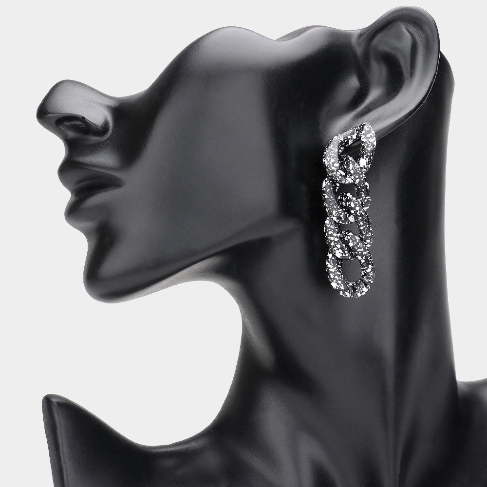 Madeline Love Black Paint Splash Resin Link Dangle Earrings