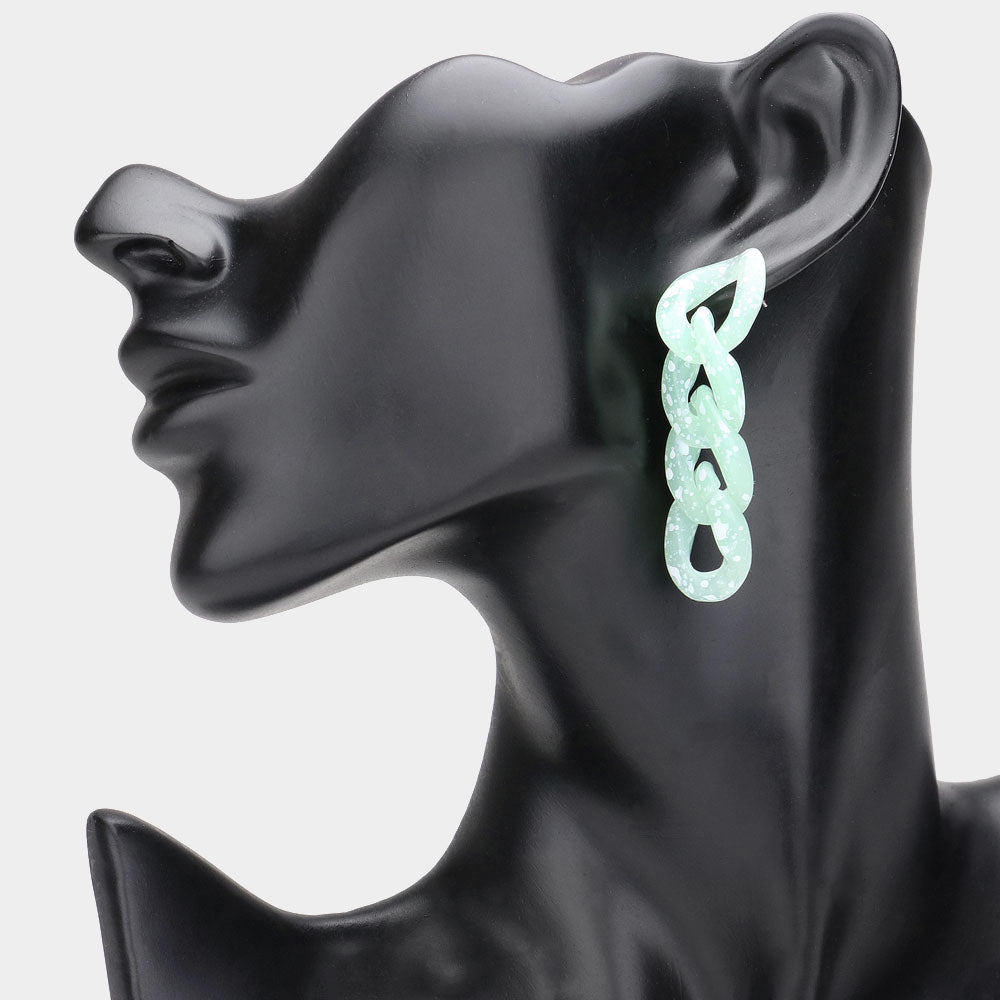 Madeline Love Green Paint Splash Resin Link Dangle Earrings