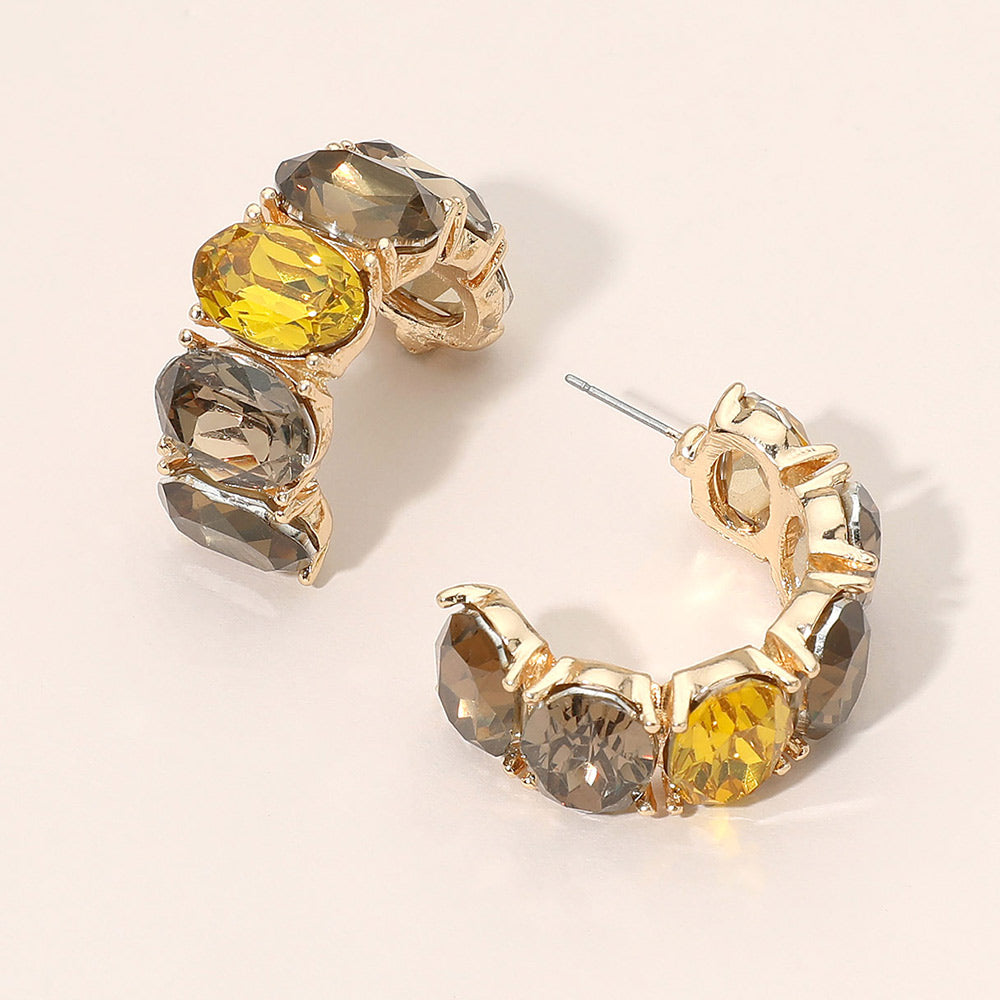 Madeline Love Brown, Gold Faceted Oval Gemstone Chunky Hoop Earrings