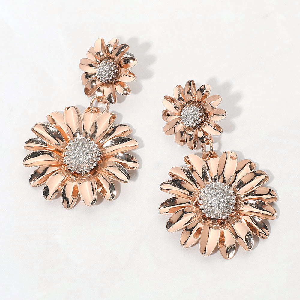 Madeline Love Rose Gold Double Floral Drop Earrings