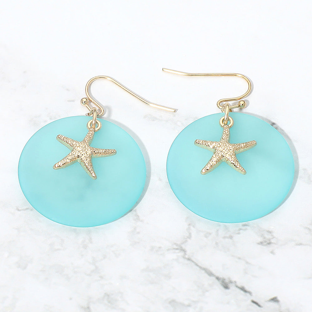 Madeline Love Blue, Gold Starfish Charm Disc Layered Drop Earrings