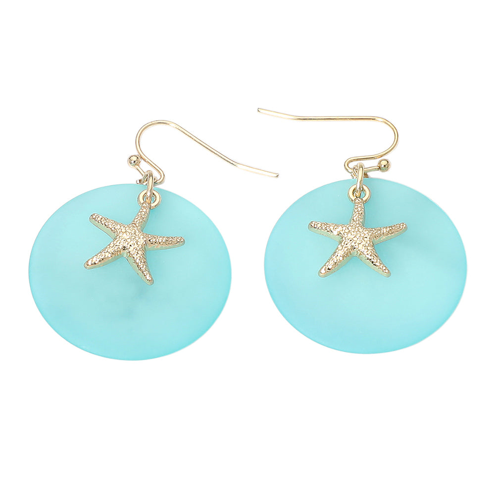 Madeline Love Blue, Gold Starfish Charm Disc Layered Drop Earrings - desc