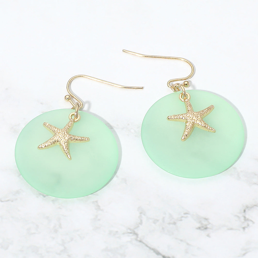 Madeline Love Gold, Mint Starfish Charm Disc Layered Drop Earrings