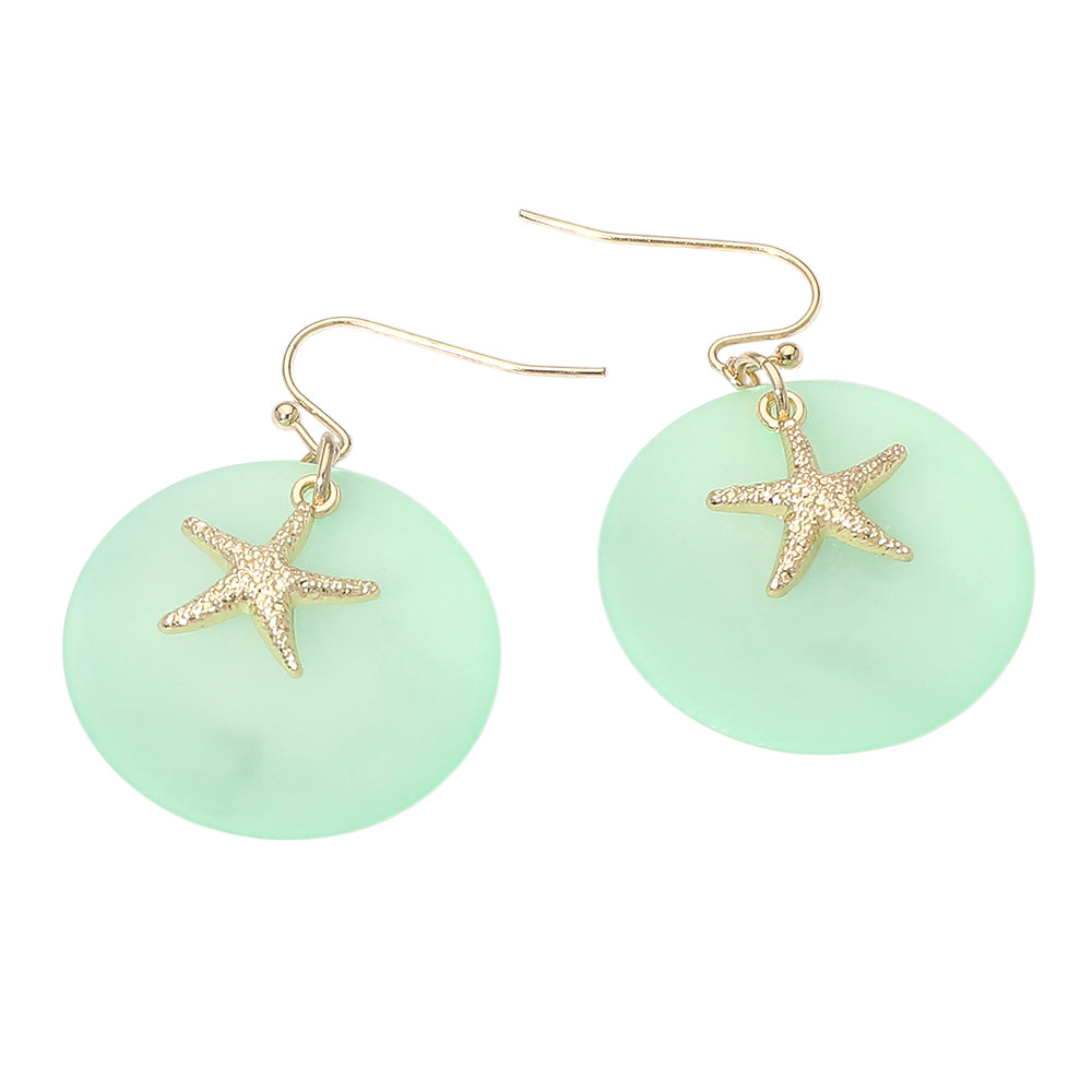 Madeline Love Gold, Mint Starfish Charm Disc Layered Drop Earrings - desc