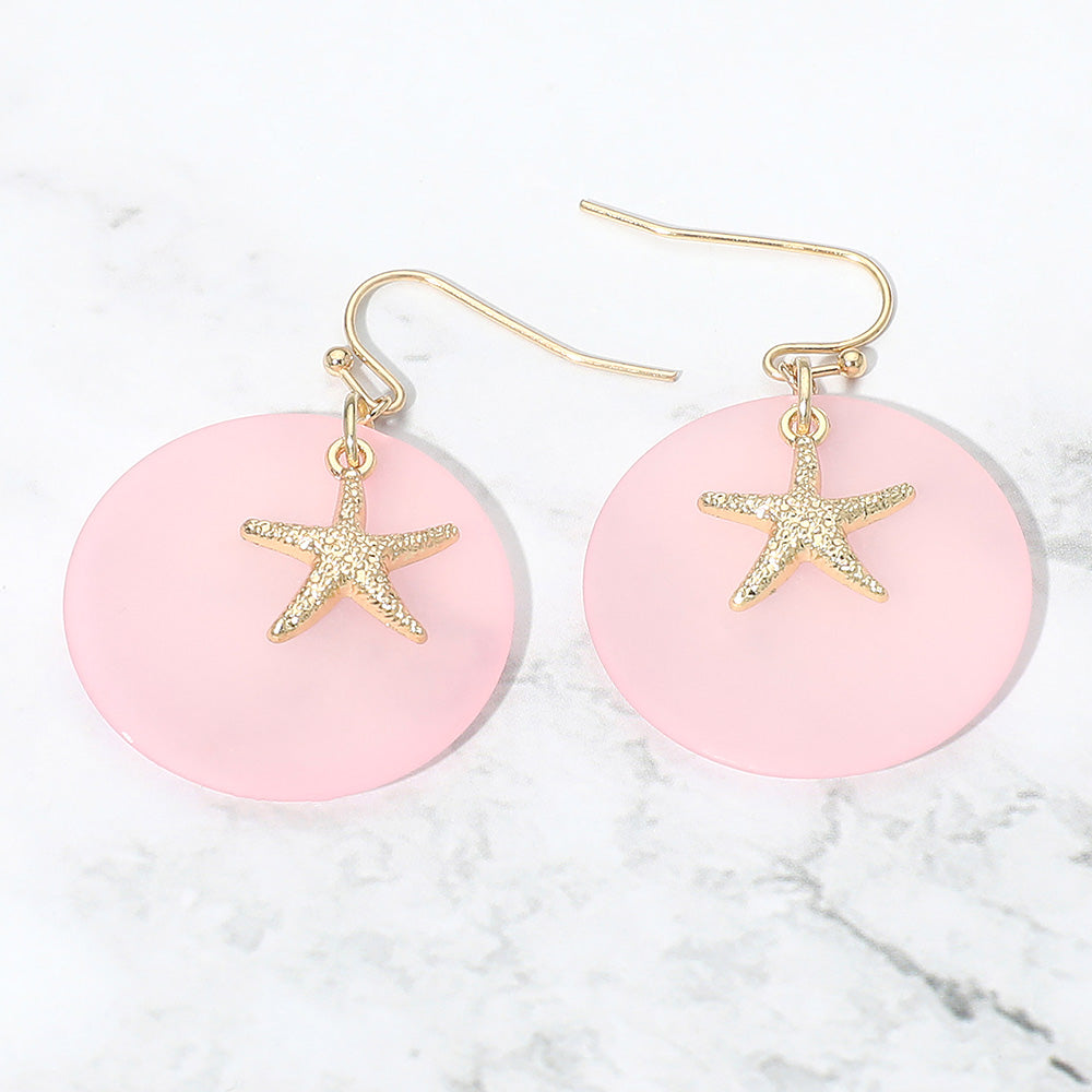 Madeline Love Gold, Pink Starfish Charm Disc Layered Drop Earrings