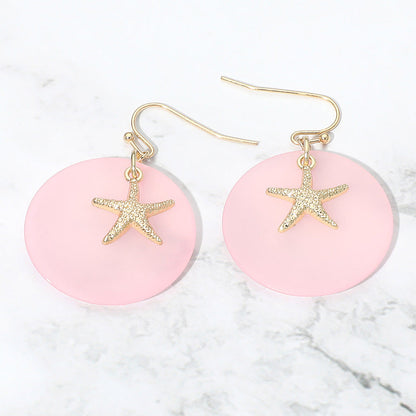 Madeline Love Gold, Pink Starfish Charm Disc Layered Drop Earrings