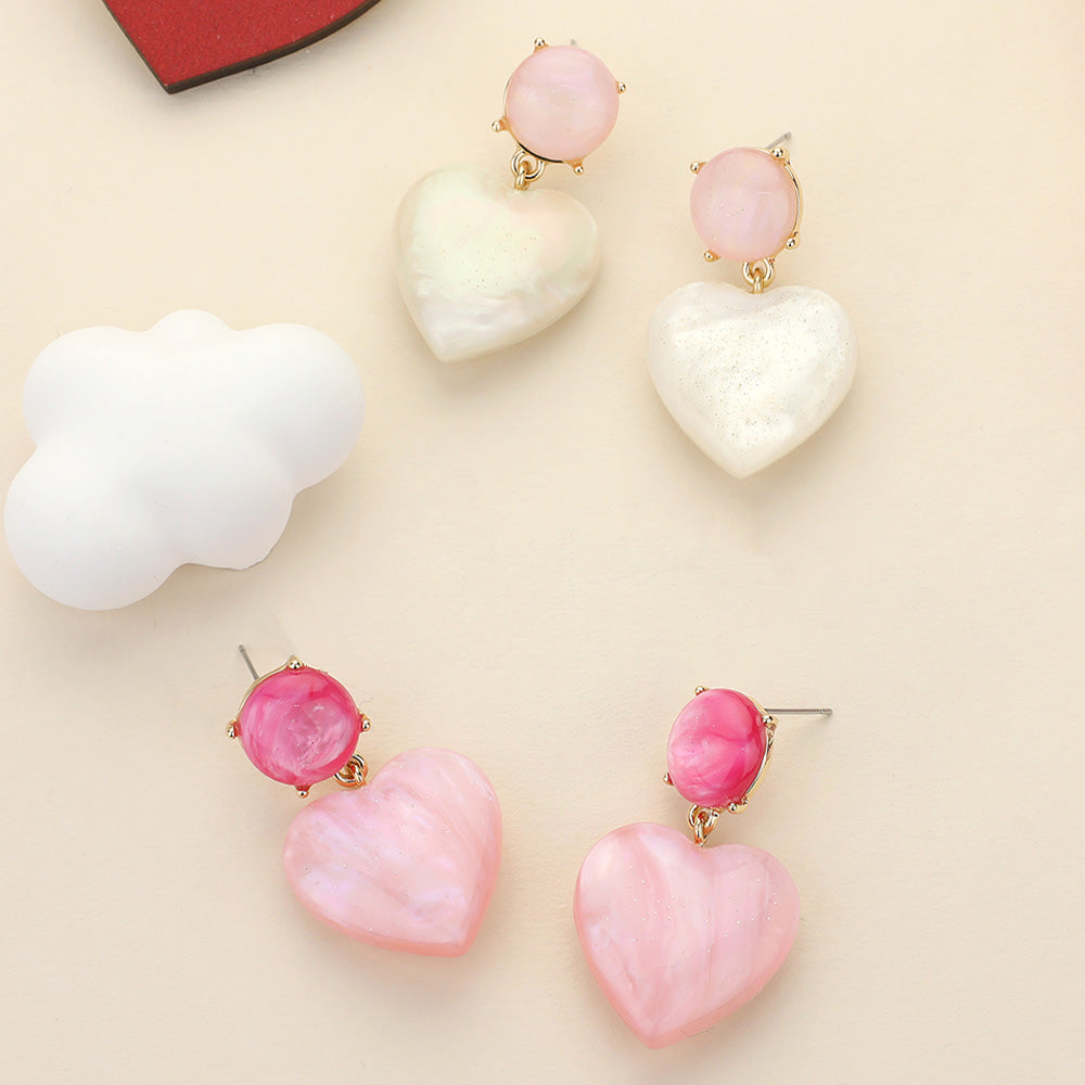 Heart Resin Pebble Dangle Earrings