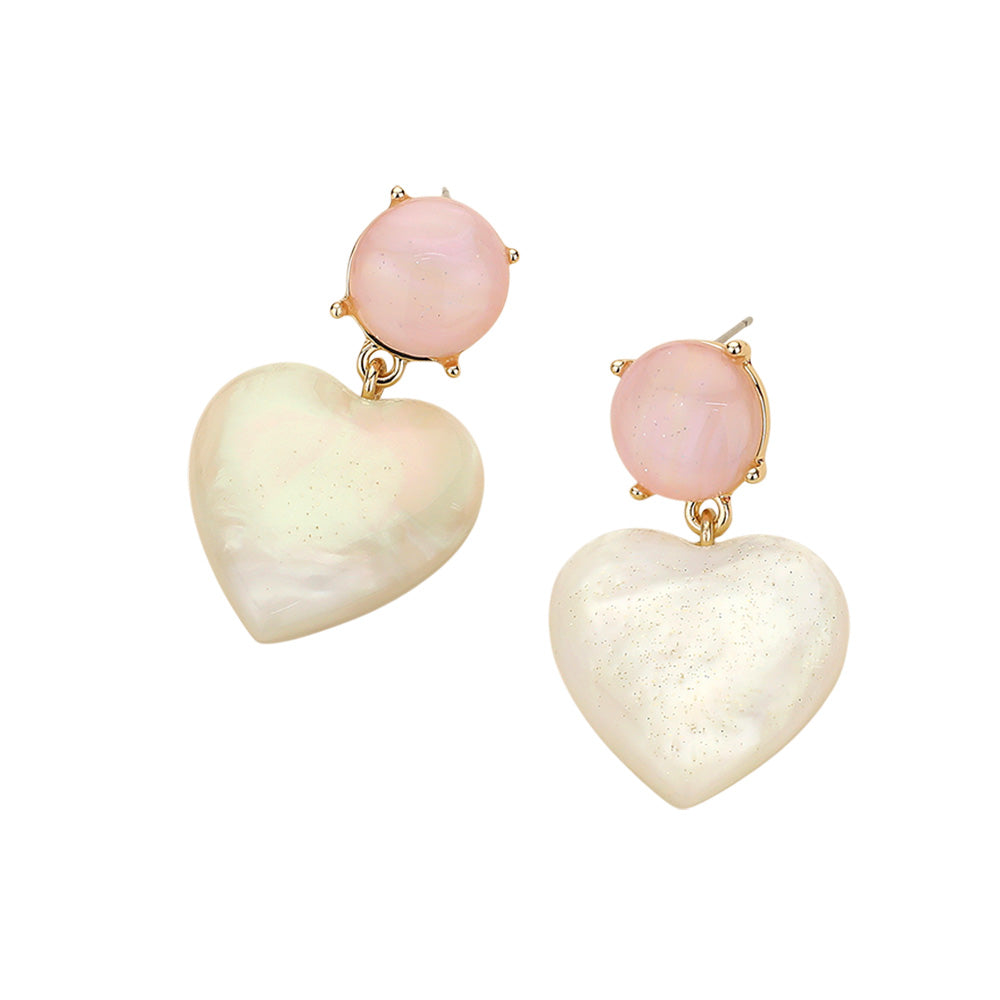 Heart Resin Pebble Dangle Earrings