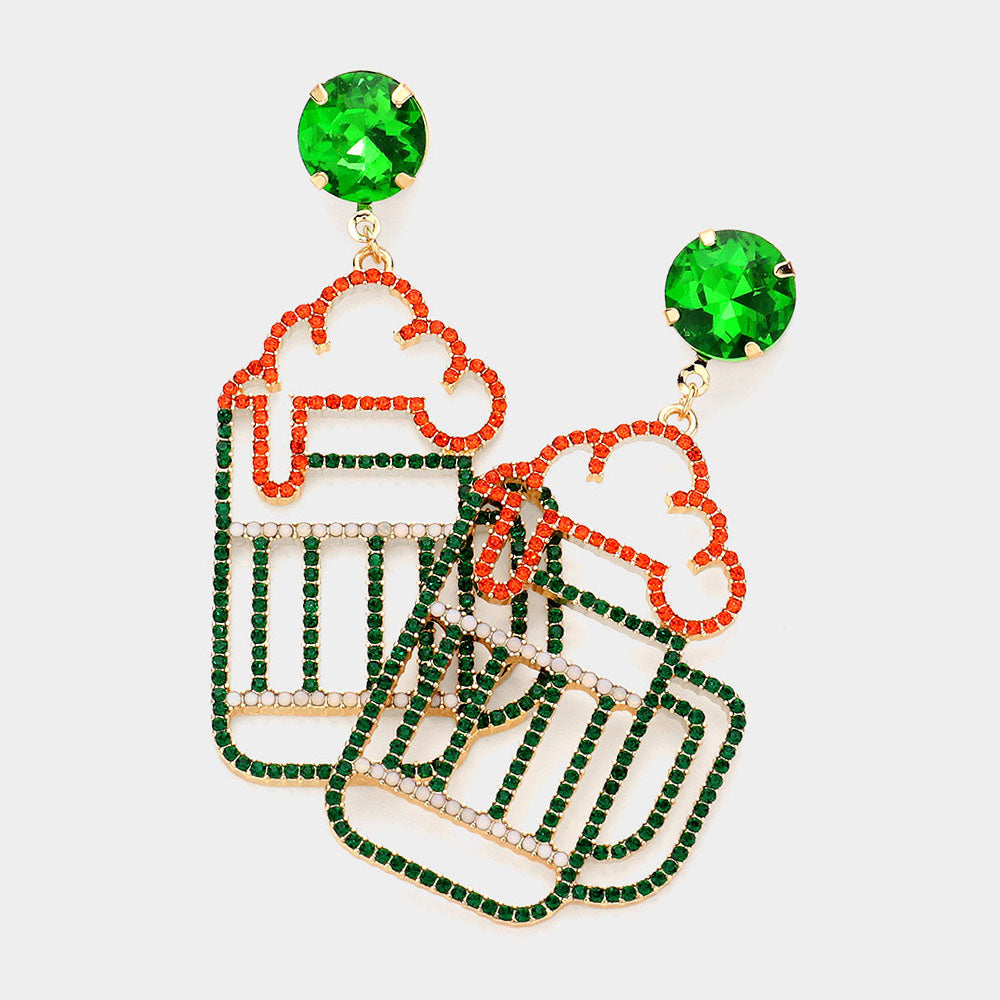 Madeline Love Gold, Multi St Patricks Day Stone Paved Beer Pint Glass Dangle Earrings