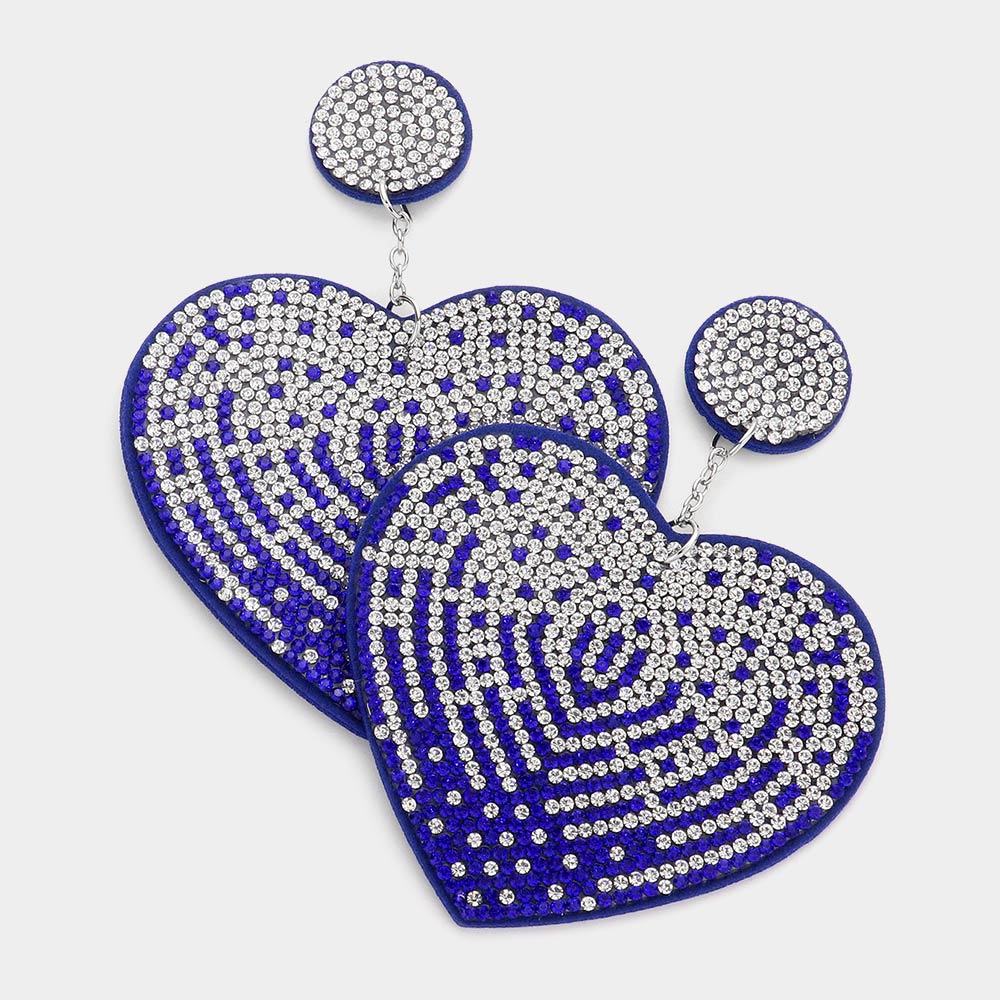 Felt Back Bling Heart Dangle Earrings - Blue - Earrings