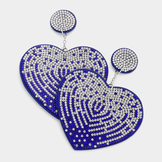 Felt Back Bling Heart Dangle Earrings - Blue - Earrings