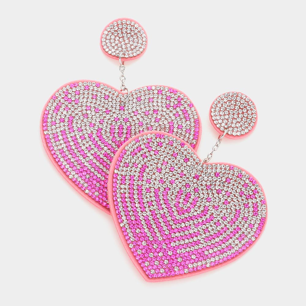 Felt Back Bling Heart Dangle Earrings - Pink - Earrings
