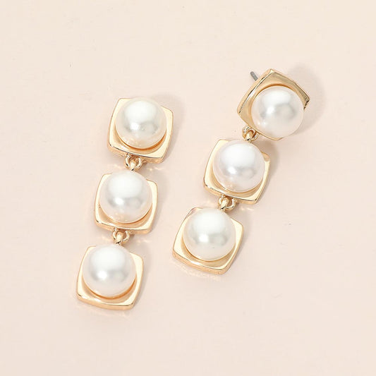 Madeline Love Cream Square Round Pearl Link Drop Earrings