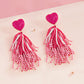 Heart Seed Beaded Tassel Dangle Earrings - Pink - Earrings