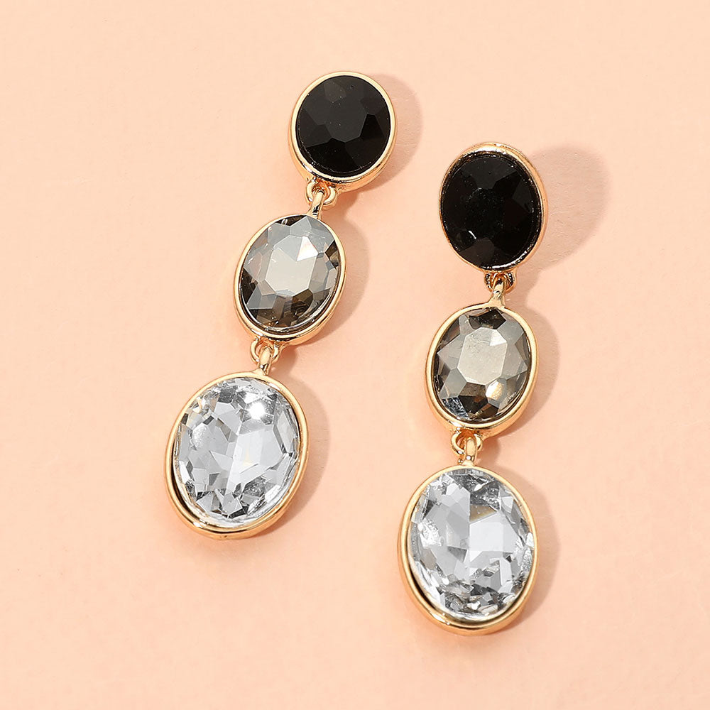Madeline Love Jet Black Triple Oval Stone Link Drop Earrings