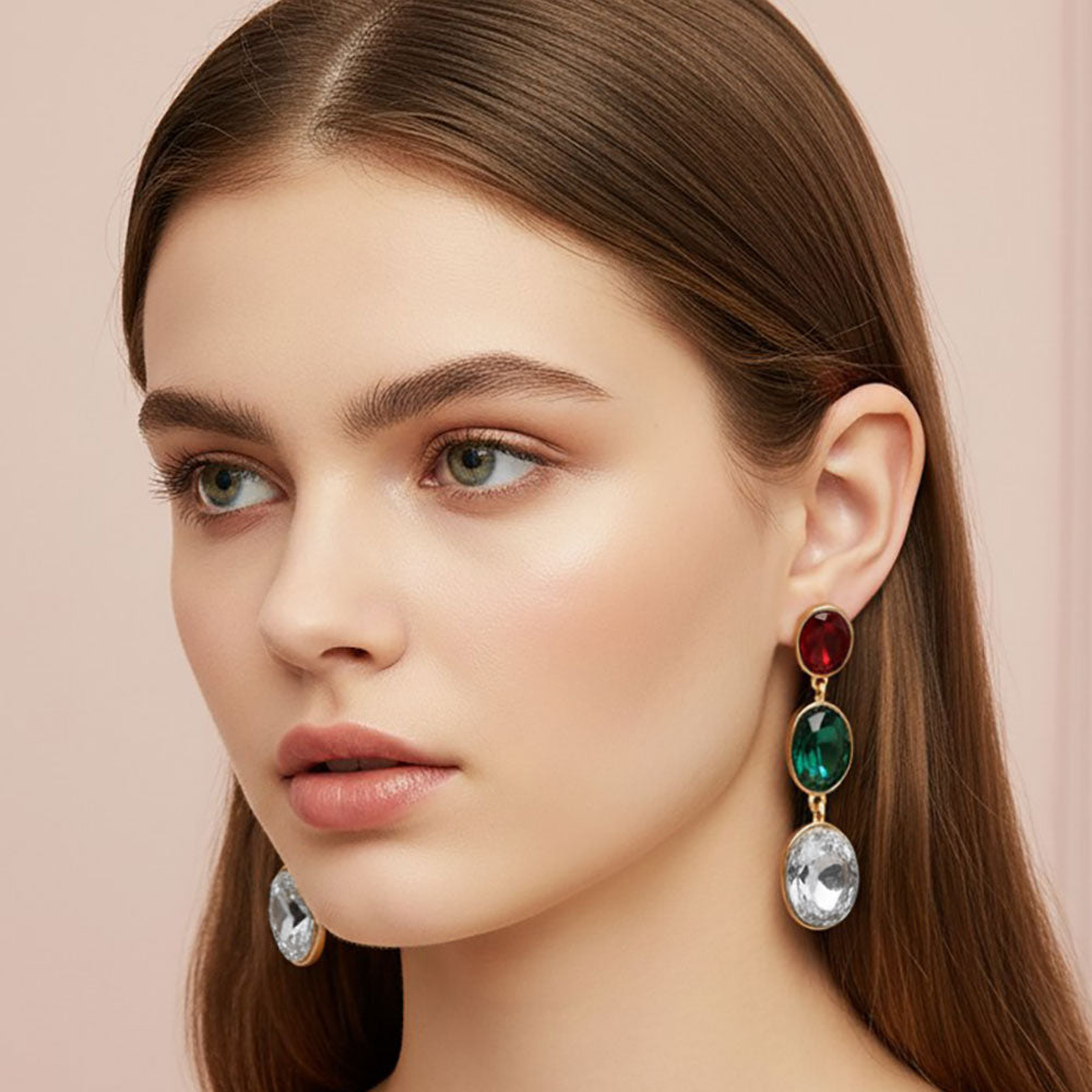 Madeline Love Dark, Multi Triple Oval Stone Link Drop Earrings