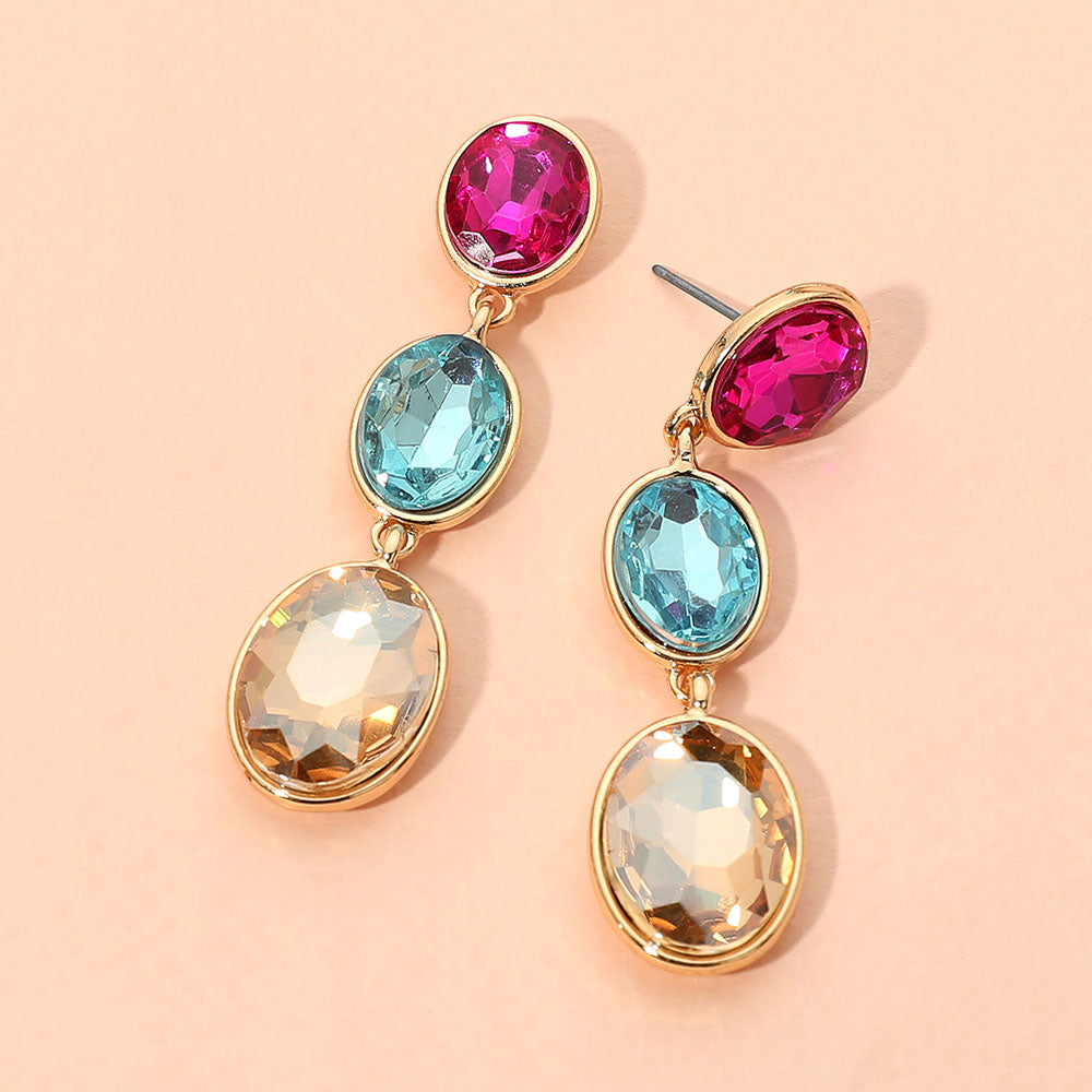 Madeline Love Multi Triple Oval Stone Link Drop Earrings