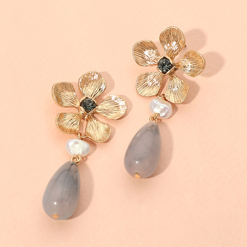 Madeline Love Gray Floral Resin Teardrop Link Drop Earrings